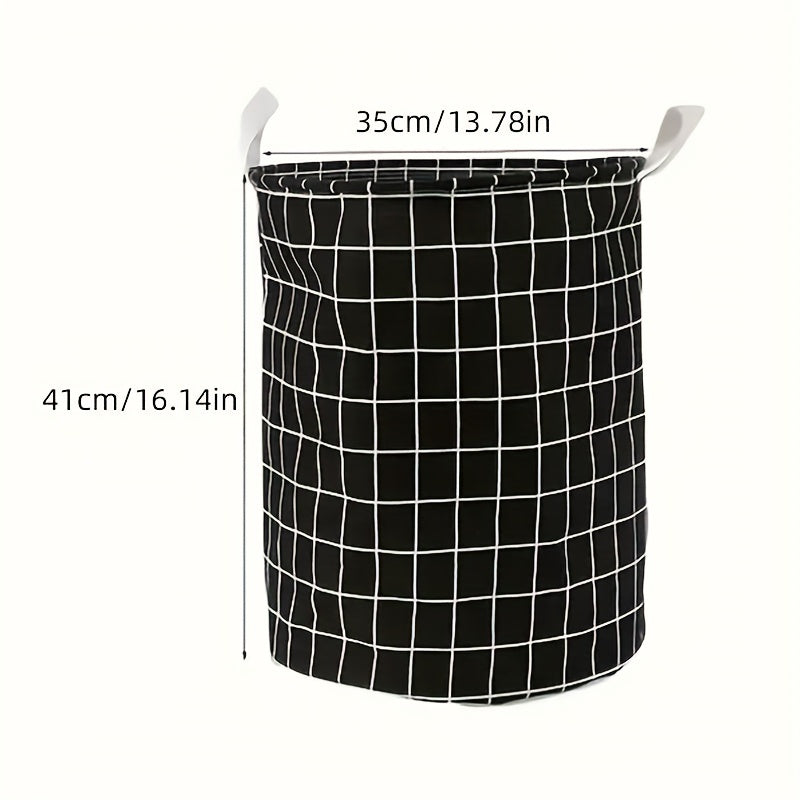 Stylish Plaid Fabric & Linen Dirty Clothes Basket