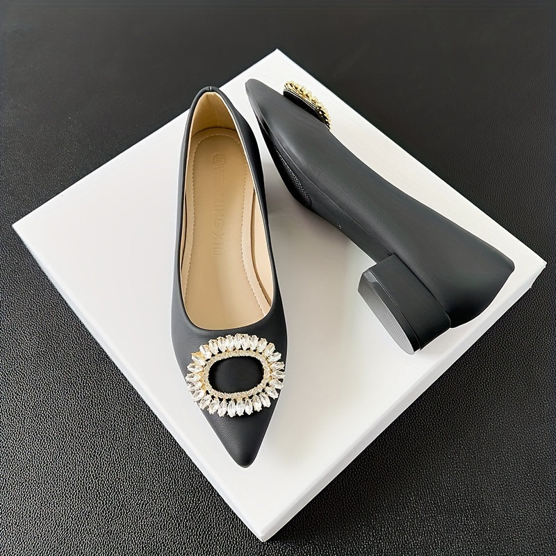 Women's Rhinestone Slip On Low Chunky Heel Shoes