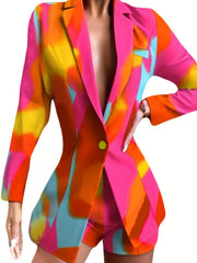 Tie Dye Slim Blazer Lapel Long Sleeve Blazer for Office