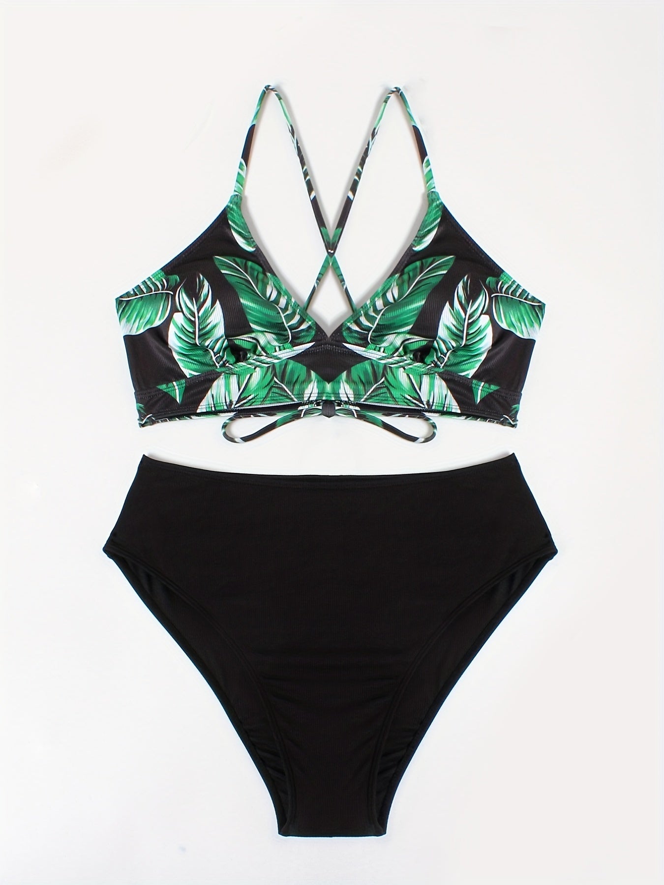 Tropical Colorblock Bikini Set High Waist Boho Swimsuit Set