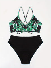 Tropical Colorblock Bikini Set High Waist Boho Swimsuit Set