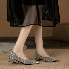 Women's Rhinestone Pointed Toe Slip On Shoes Low Heel Dress Shoes