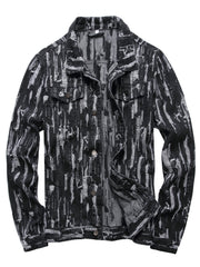 Men's Pattern Denim Jacket Turn-down Collar Chest Collar Jacket