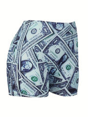 Dollar Print Skinny Shorts Yoga Casual Summer Shorts