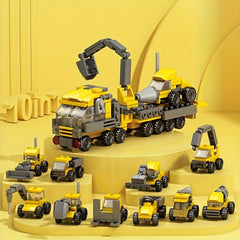 10pcs Mini Construction Vehicle Building Block Set Excavator Dump Truck Backhoe