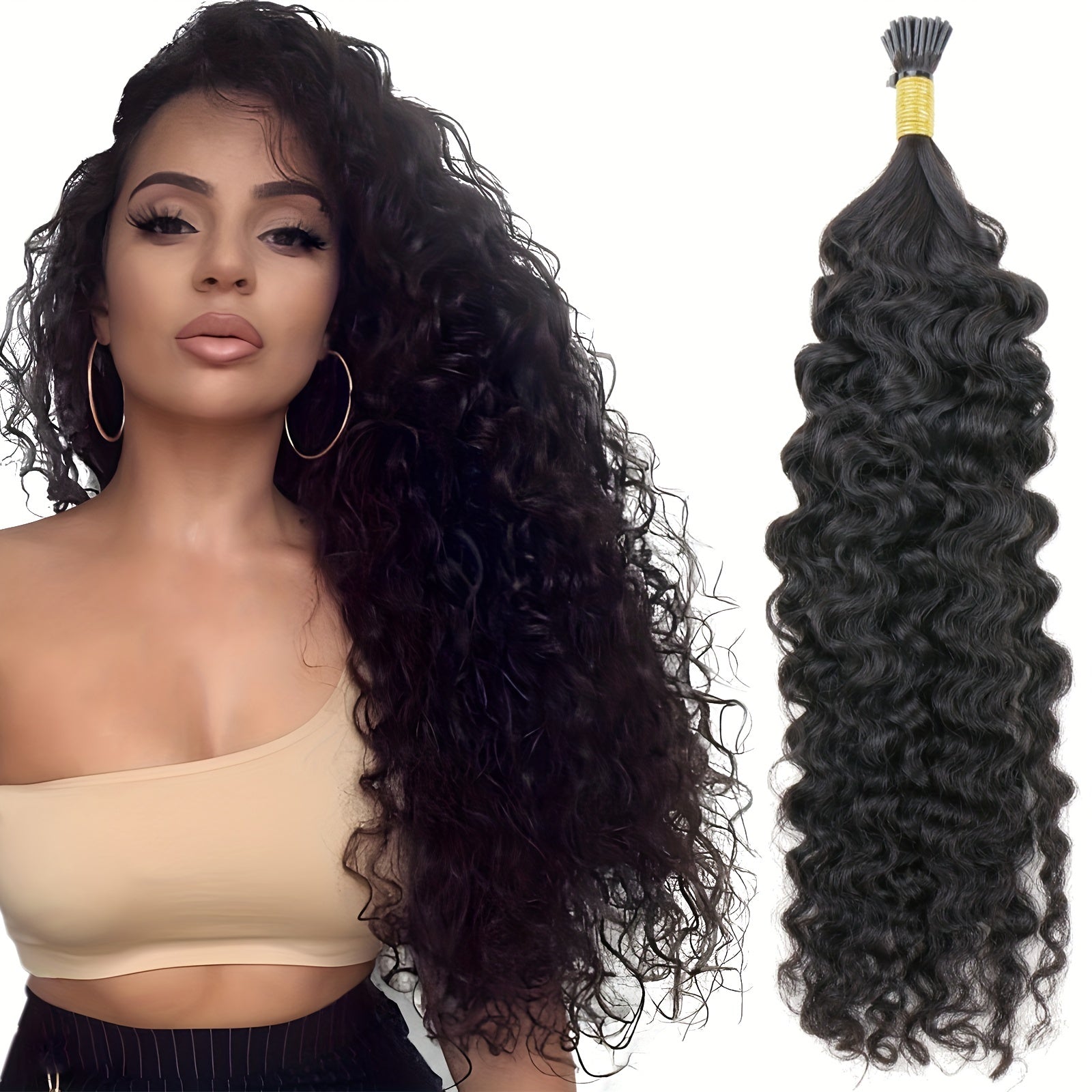 50g Natural Deep Curly I Tip Hair Extensions Brazilian Human Hair 45-72-66-04 Cm
