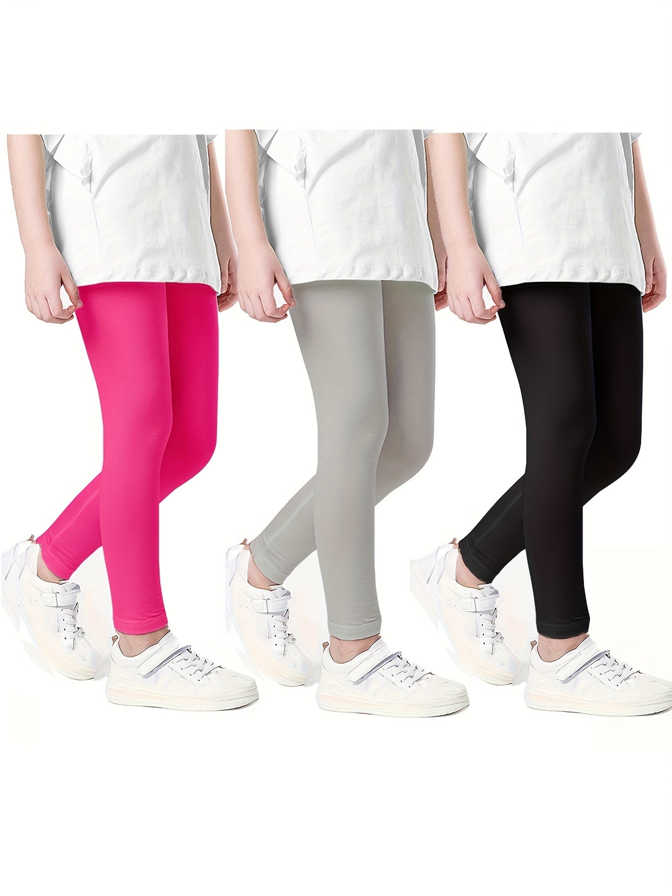 3pcs Girls Casual Leggings Plain Stretch Comfortable Pants
