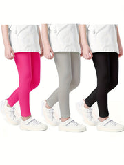 3pcs Girls Casual Leggings Plain Stretch Comfortable Pants