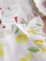 2pcs Baby Girls Fruit Graphic Print Ruffle Sleeve Onesie Set Clothes