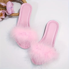 Women's Faux Fur Slide Sandals Flat Lightweight Summer Shoes