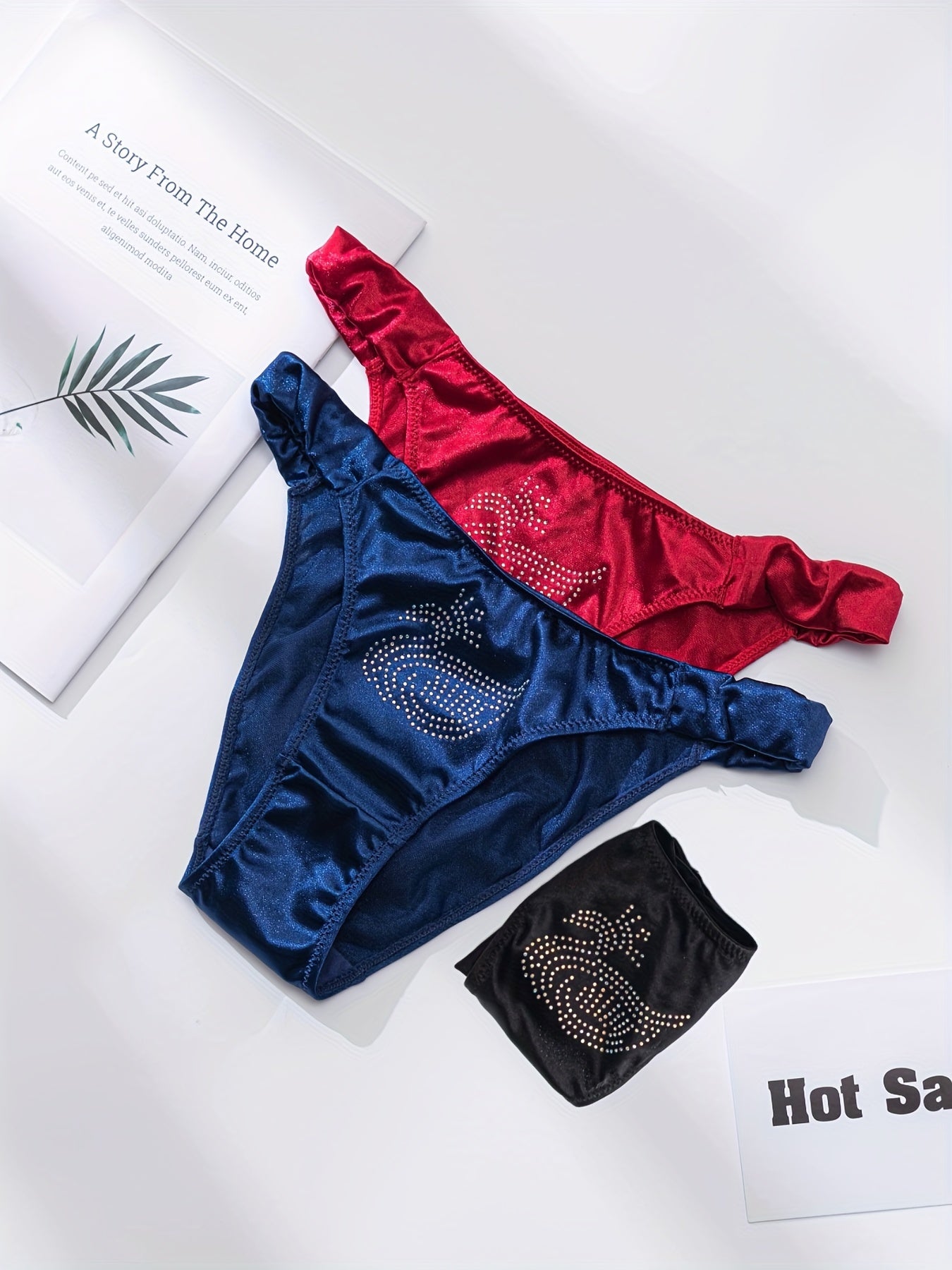 3pcs Rhinestone Decor Panties Women's Lingerie
