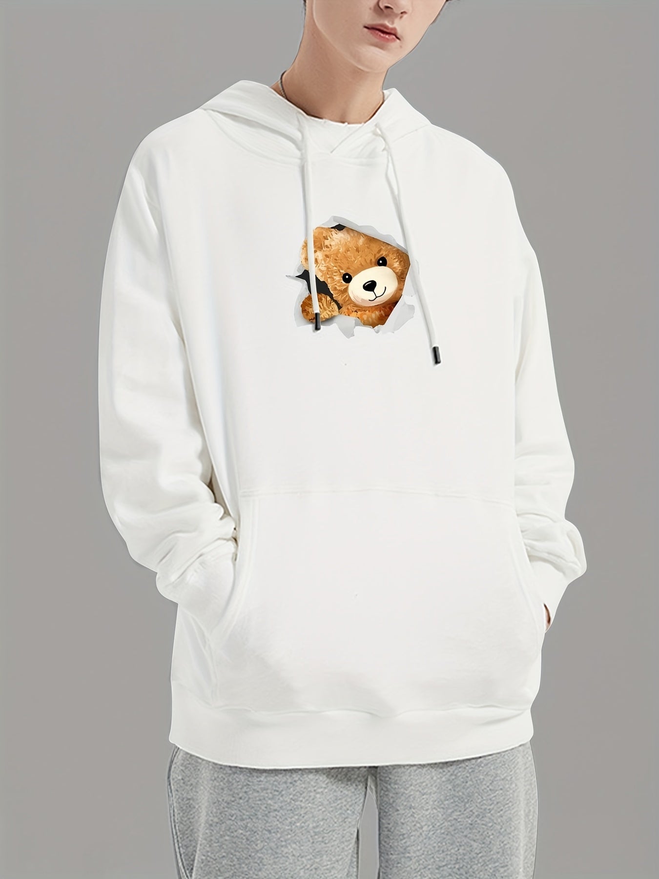 Teddy Bear Print Sweatshirt Men's Casual Graphic Pullover Sweatshirt