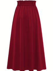 Solid Belted Maxi Skirt Pleated Versatile Women's Clothing