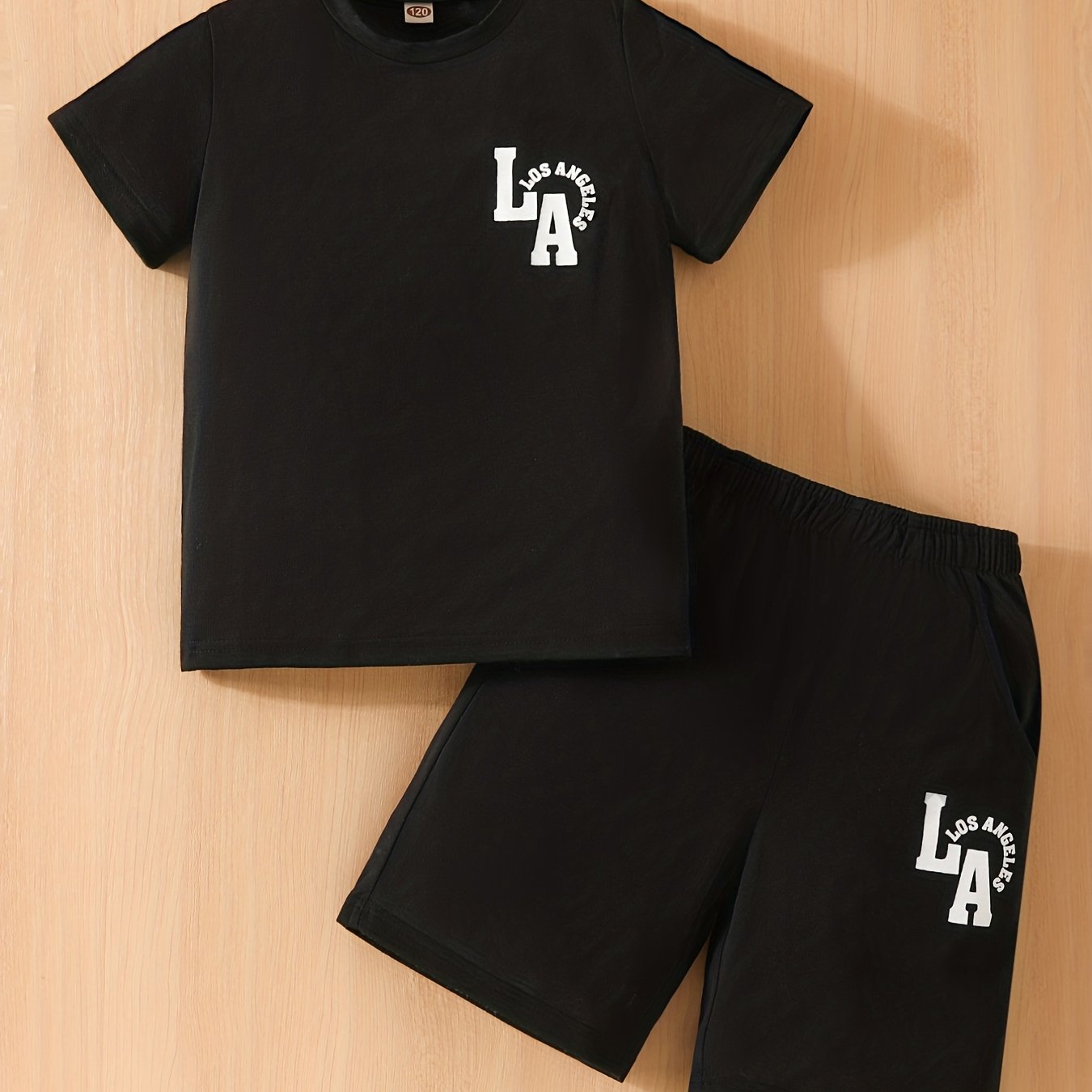 Boys LA Letter Graphic Print Tee&Shorts Set Summer Kids Clothing