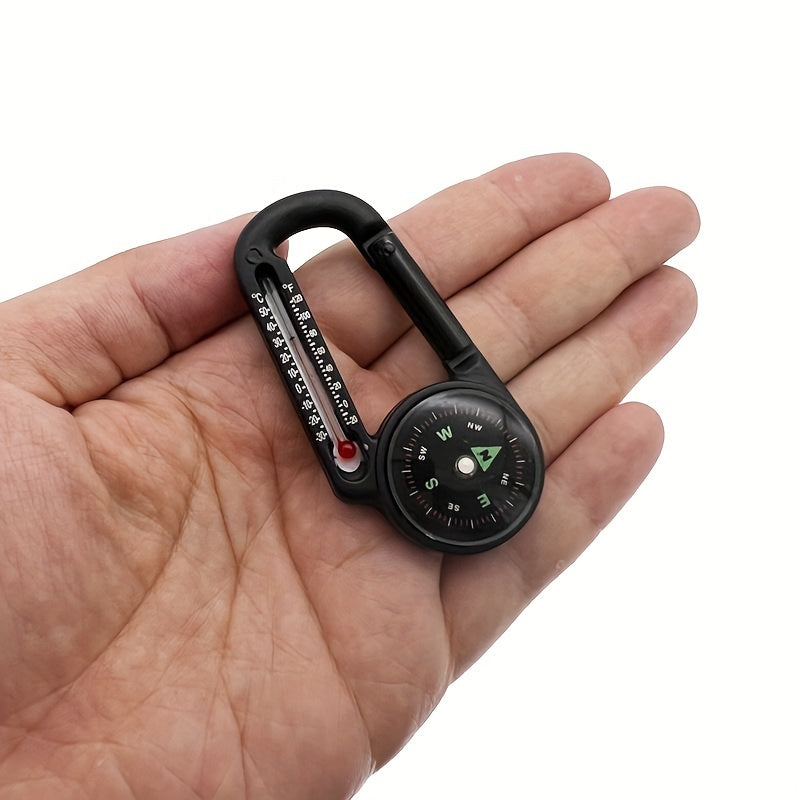 Multifunctional 3-in-1 Aluminum Keychain Carabiner w/ Compass Thermometer