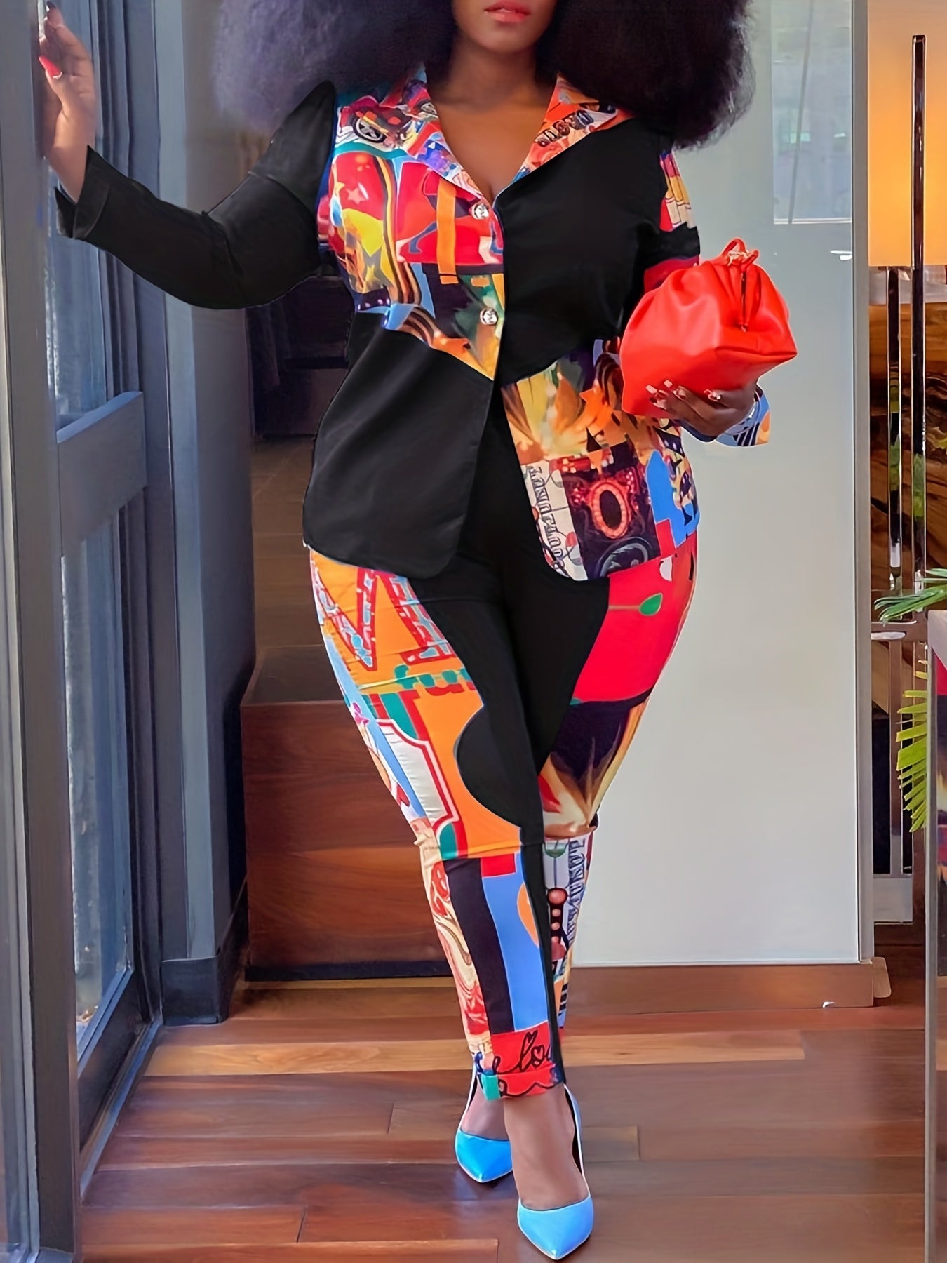 Graphic Print Long Sleeve Shirt & Pants Set