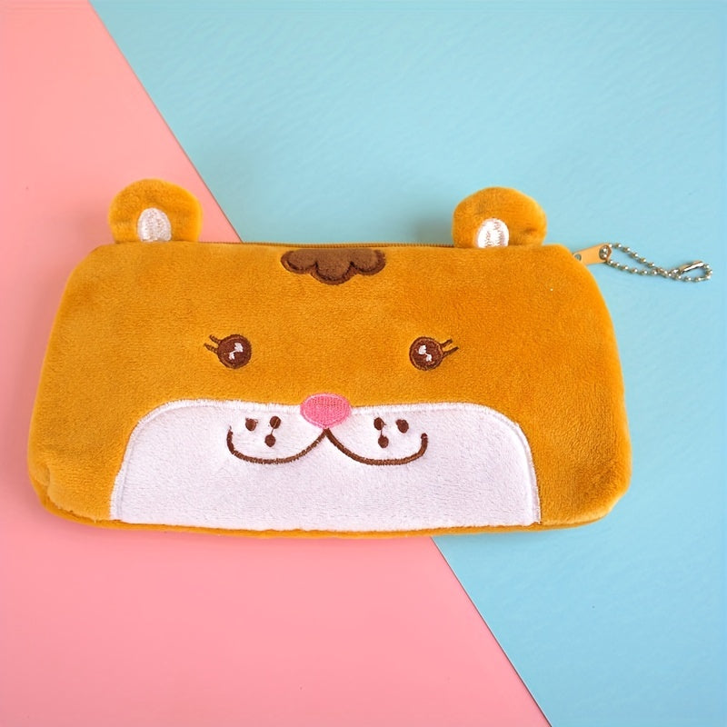 Furry Cartoon Square Storage Bag Animal Stationery Coin Purse Mobile Phone Bag