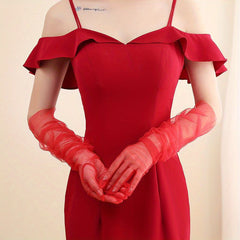 55 Sheer Mesh Gloves Bridal Wedding Long Gloves For Formal Event Party