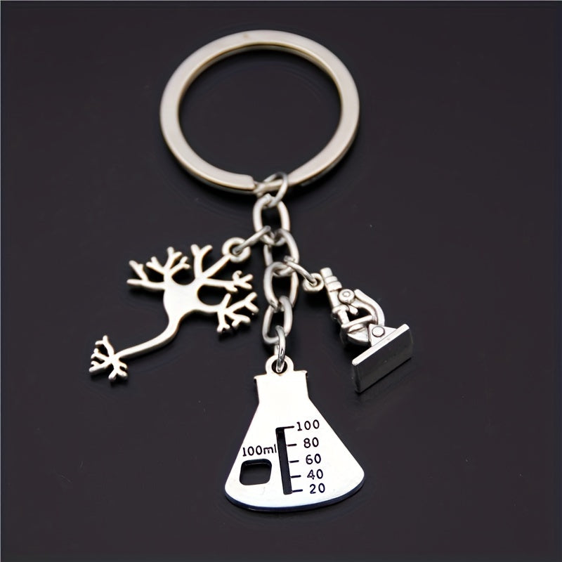 Microscope Keychain Biology Science Chemistry Metal Key Ring Purse Bag