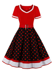 Polka Dot Belted Retro Dress
