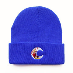 Crescent Embroidery Beanie Knit Hat Unisex Warm Lightweight