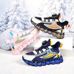 Boy's Basketball Shoes Rotating Buckle Warm Plush Lining Non Slip Sneakers