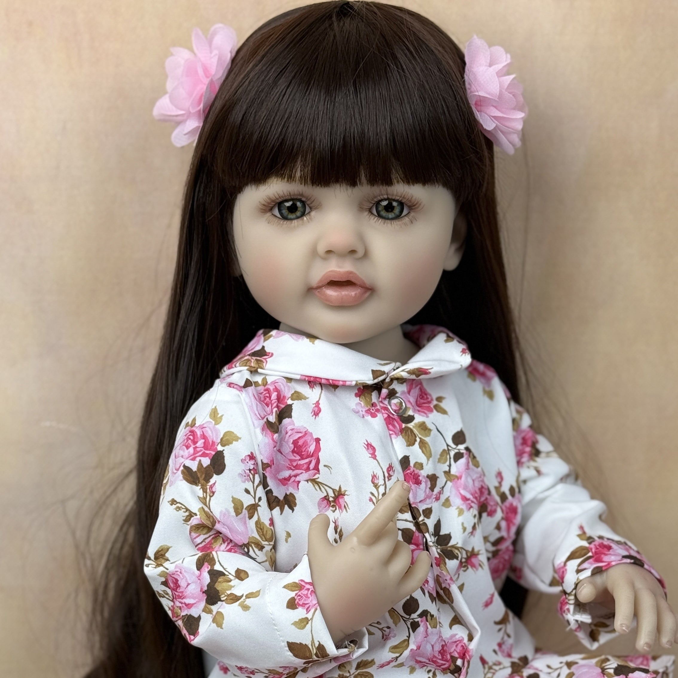22in Full Body Reborn Baby Girl Doll Classic Princess Dress Long Hair
