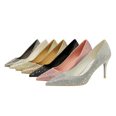 Glitter Rhinestone Stiletto Heeled Pumps - Evening Dress Heels
