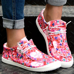 Pink Heart Letter Print Women's Canvas Shoes Flat Comfortable Lightweight