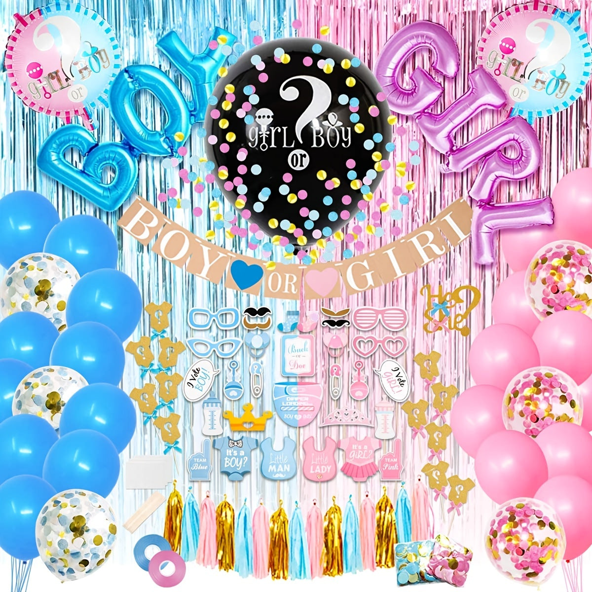 Gender Reveal Party 105pcs Decoration Set with 36" Balloon Pink & Blue Balloons