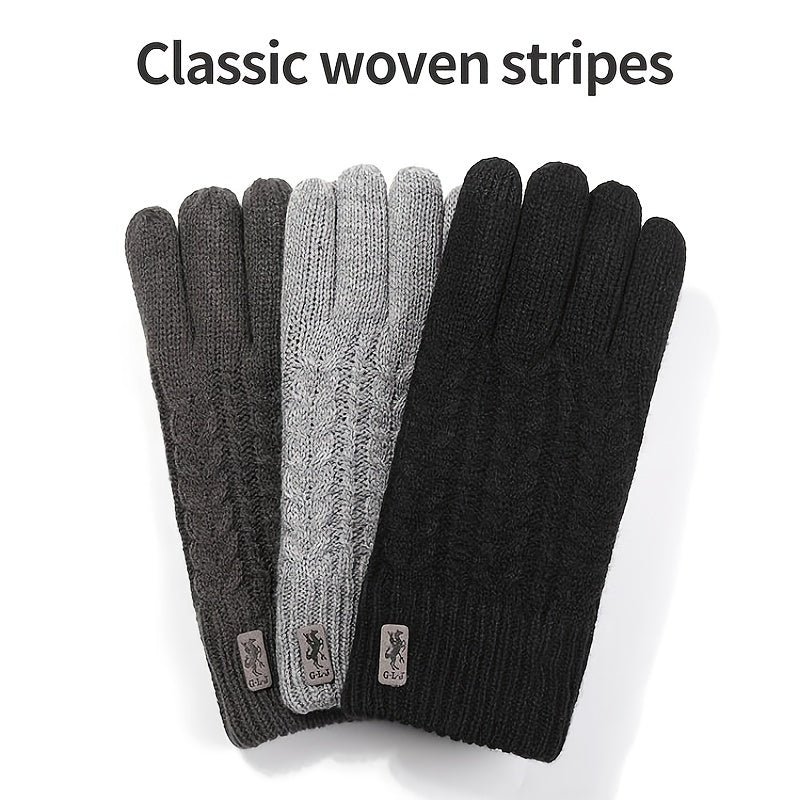 Double Layer Thick Knit Gloves with Fleece & Touch Screen Access
