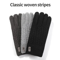 Double Layer Thick Knit Gloves with Fleece & Touch Screen Access