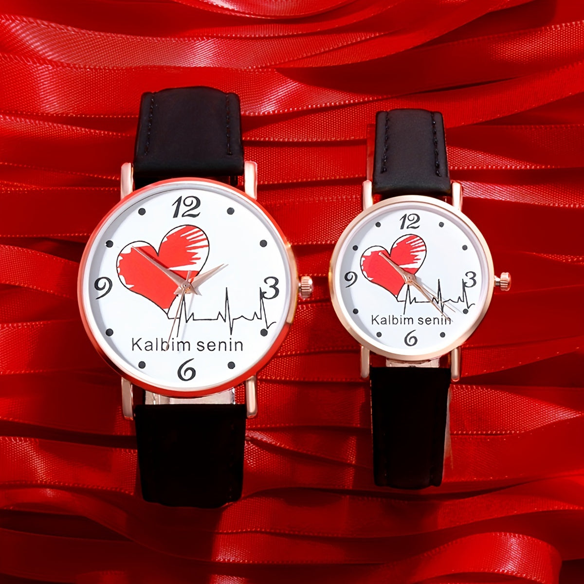 2pcs Heart Romantic Couple Watches PU Leather Gift