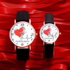 2pcs Heart Romantic Couple Watches PU Leather Gift