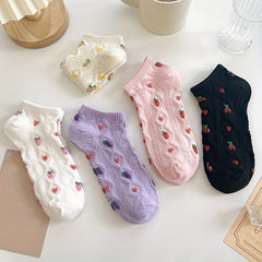 5 Pairs Fruit & Floral Print Low Cut Ankle Socks Women's Stockings