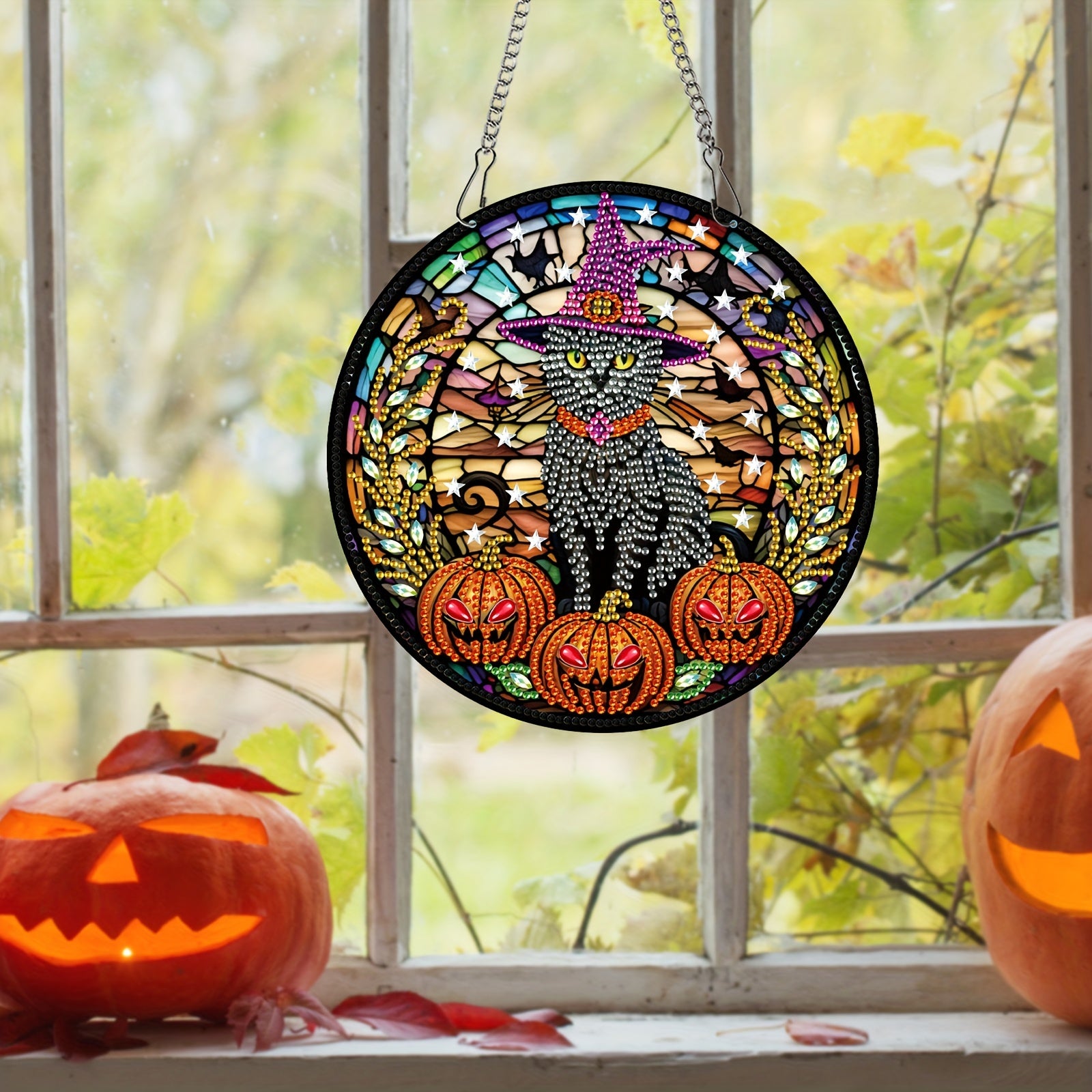 Halloween Cat Pumpkin Diamond Painting Pendant Kit