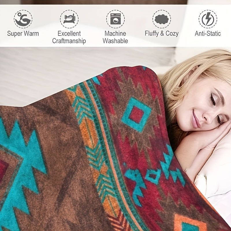 Flannel Warm Blanket Retro Style Sofa Blanket for Camping Travel