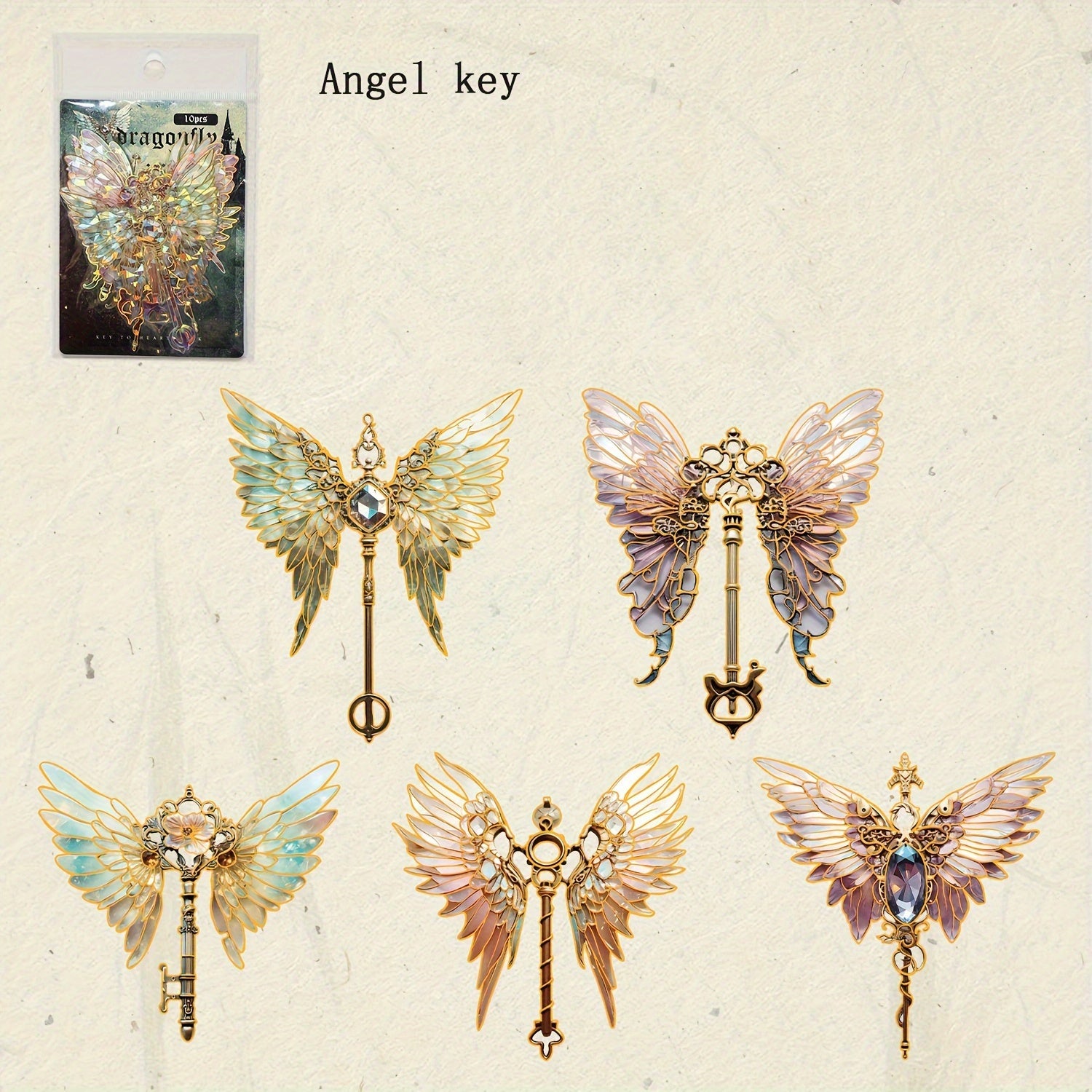 Heart Lock Key Series Pet Stickers Retro Butterfly Key Golden Diary Collage