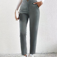 Solid High Waist Pants Casual Long Length Work Office Pants Women's Clothing