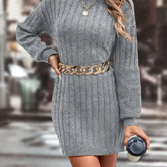Ribbed Turtleneck Bodycon Dress Long Sleeve Dress