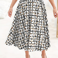 Women's Plus Grid Geometric Print High Waist A line Skirt
