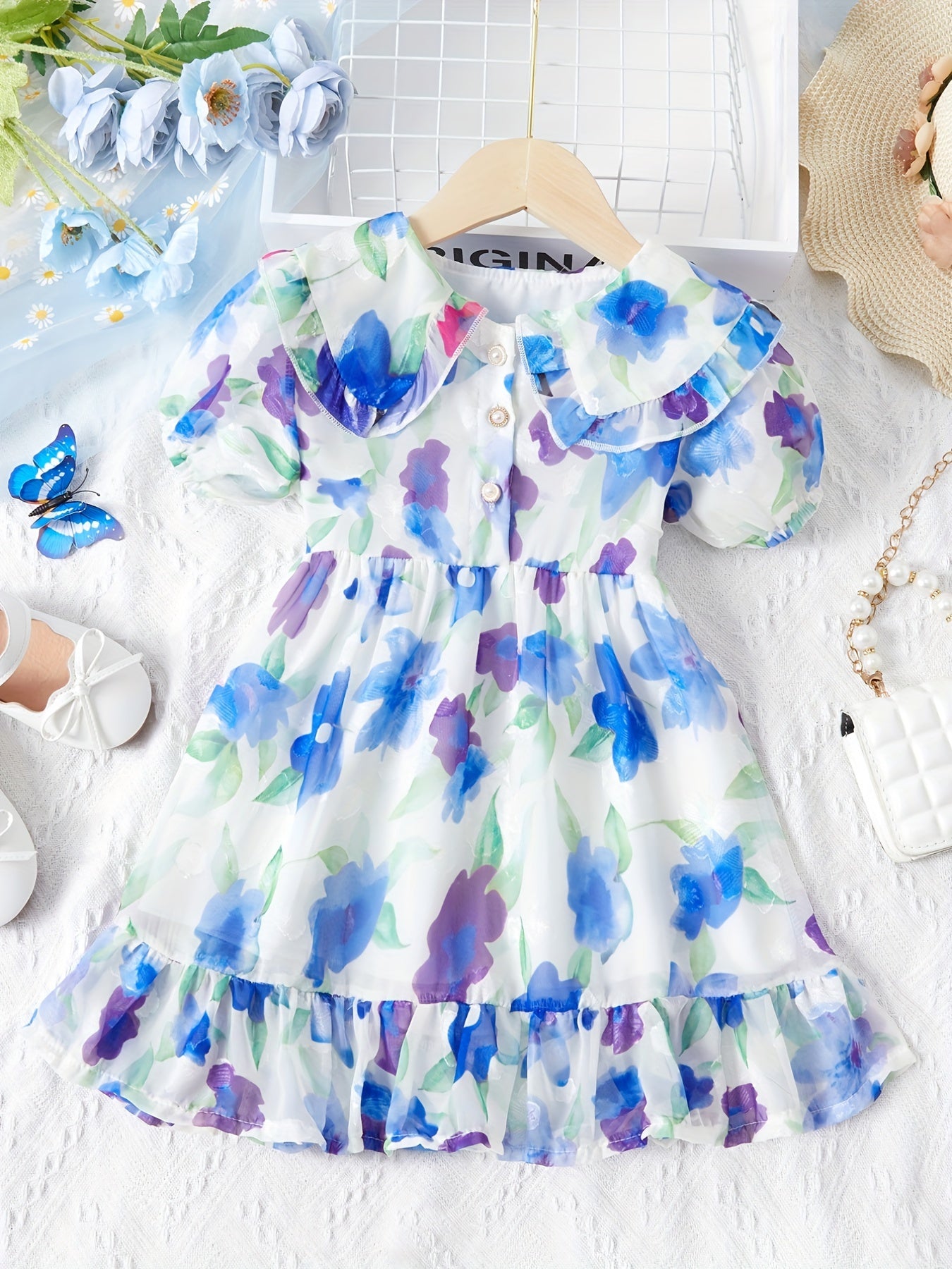 Girls Summer Princess Dress Short Sleeve Floral Dress For Children Clothing