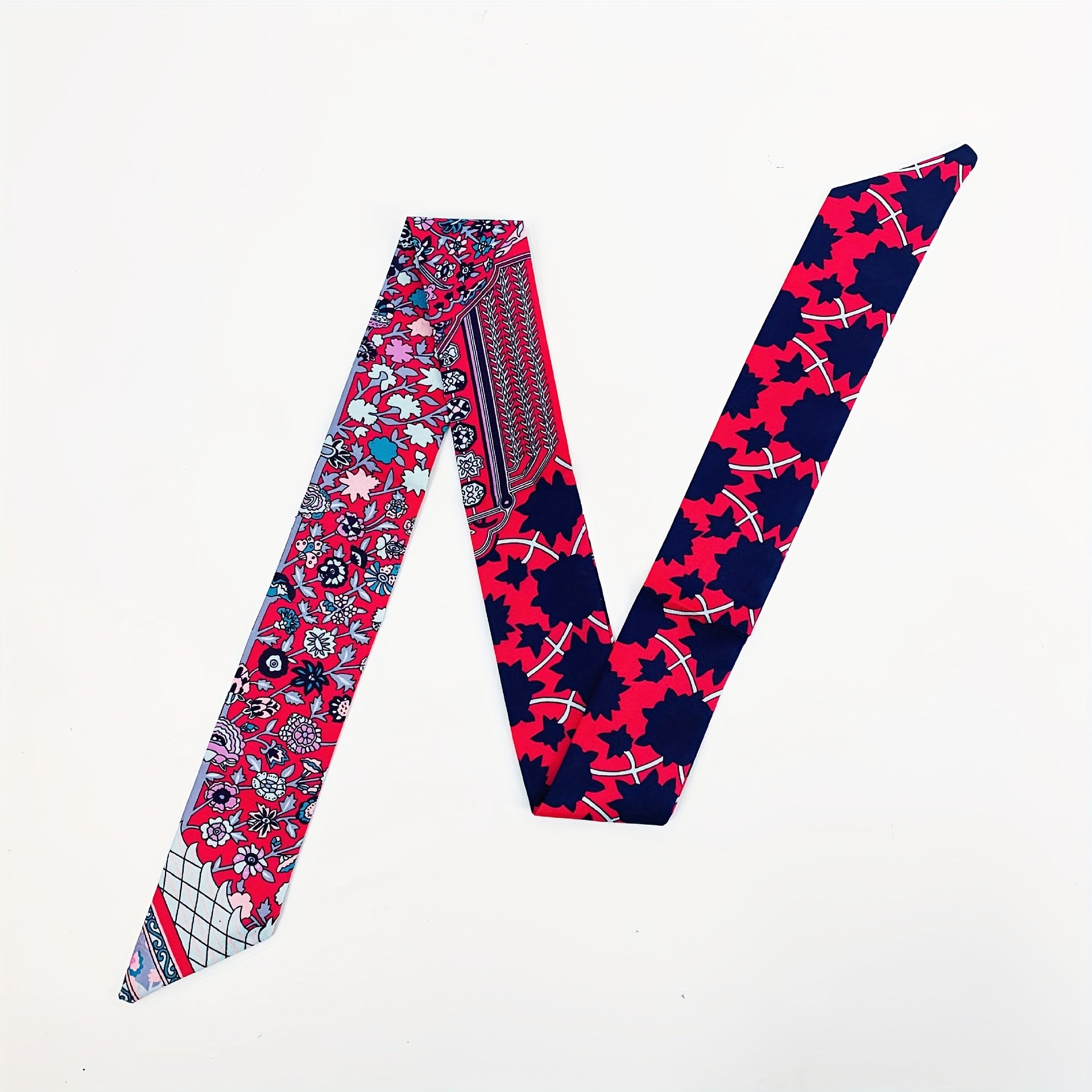 Flower Print Skinny Scarf Long Ribbon Neckerchief Satin Decorative Hair Ribbon
