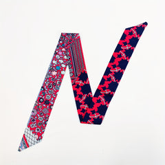Flower Print Skinny Scarf Long Ribbon Neckerchief Satin Decorative Hair Ribbon