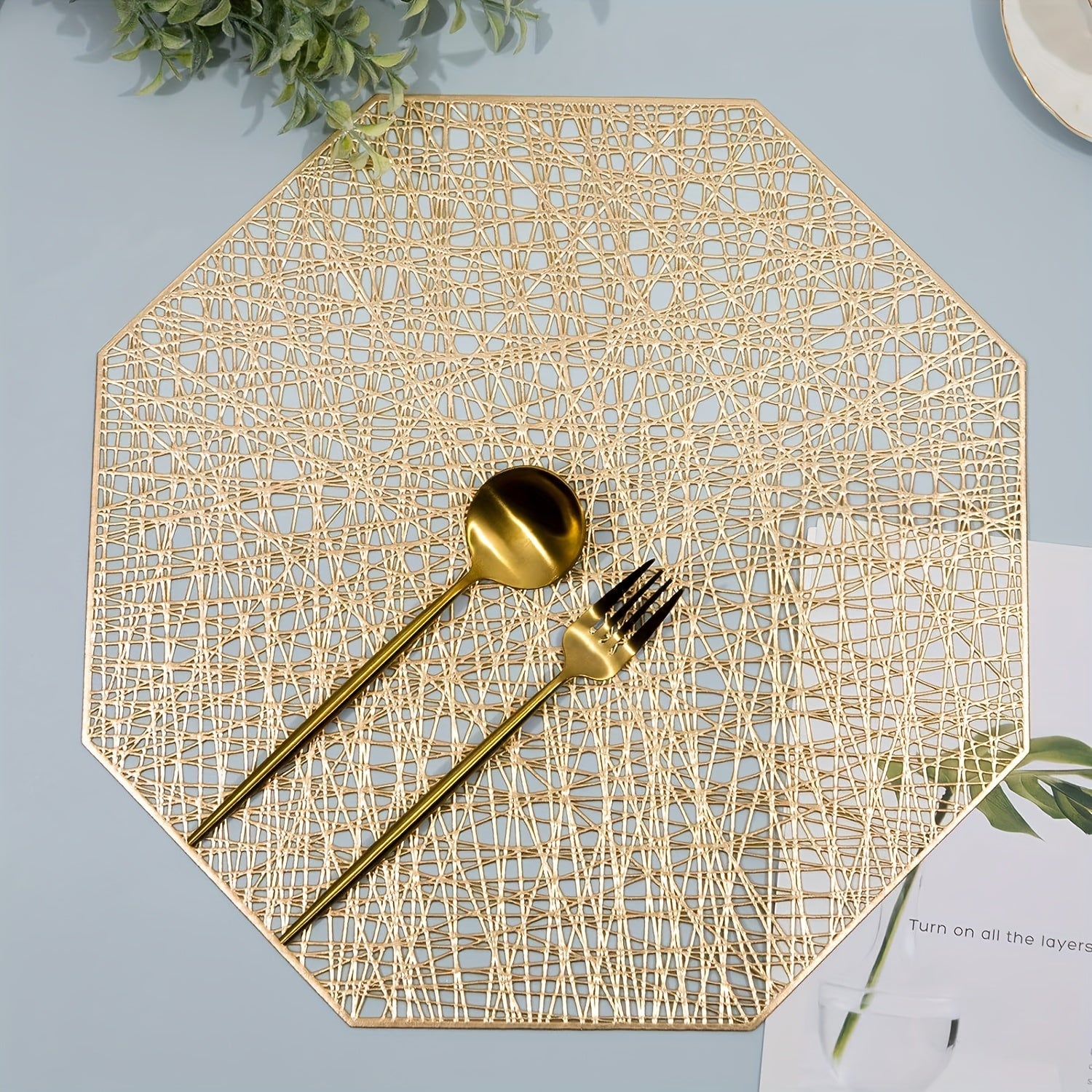 6pcs Plastic Placemats Octagonal Messy Silk PVC Non-slip Heat Insulation Mat