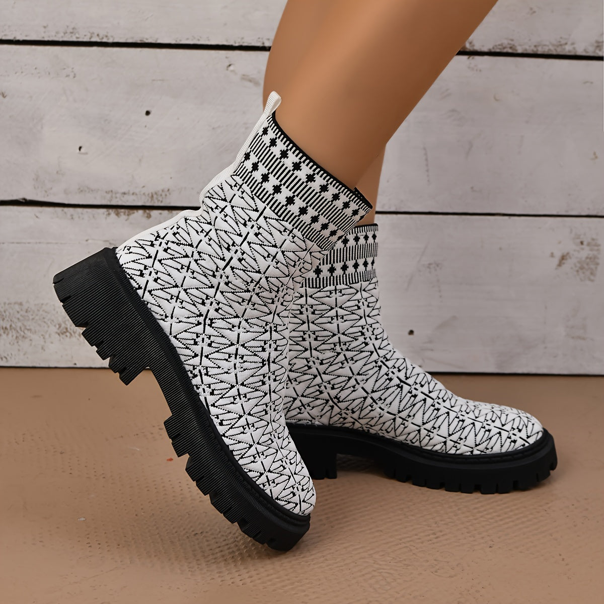 High Chunky Heeled Running Shoes Anti-slip Knit Leisure Sports
