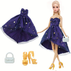 3pcs Doll Clothes Set for 11.5in Doll w/ Short Skirt, Handbag, High Heels