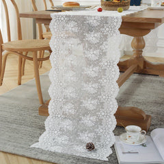 Floral Shaped Table Runner Embroidered Cotton Lace Table Flag