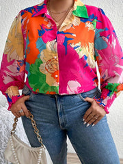 Contrast Floral Print Long Sleeve Shirt Top