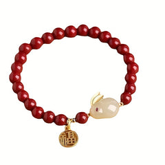 Jade Rabbit Bracelet Zodiac Rabbit Year Lucky Card Beads Hand String